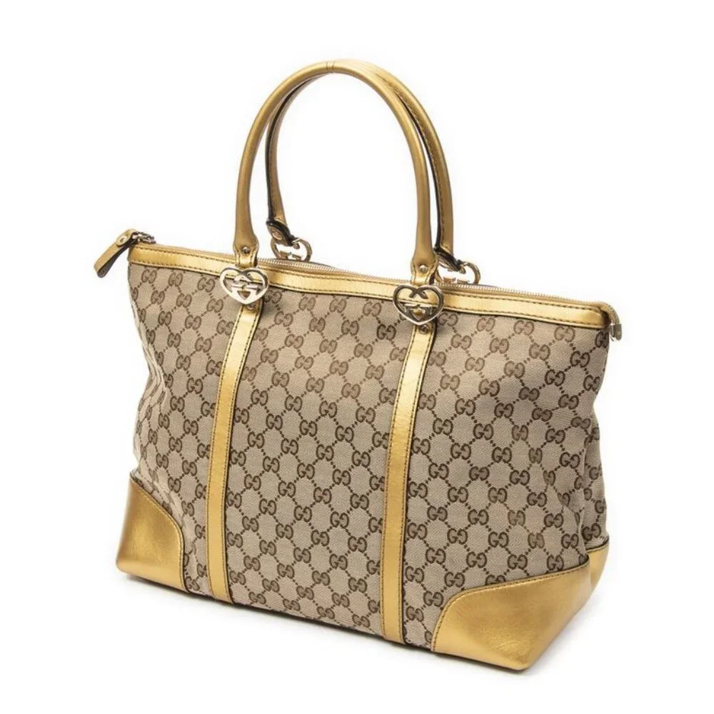 Gucci Medium Bree Heart Gold Beige GG Canvas Shoulder Bag Gold Beige - Picture 2 of 10